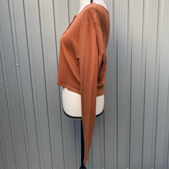 Wild Fable Brown Semi Crop Long Sleeve Cardigan button up - Picture 3 of 6
